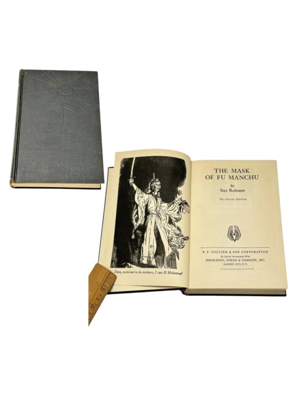 Mask of  Fu Manchu Sax Rohmer Book Black Orient‎ Ed Spider Cover HC 1932